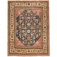 Room Size Vintage Mahal Carpet with Orange and Navy