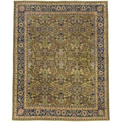 Antique Moss Green Indian Laristan Carpet, Late 19th Century