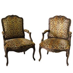 Pair of Louis XV Style Leopard Fauteuils