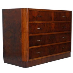 1930s Art Deco Chest of Drawers Commode Dresser in Burl Walnut 2