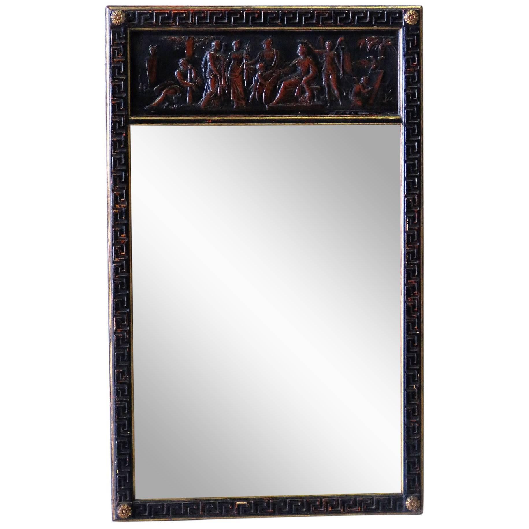 Neoclassical Borchese Ebonized and Gilt Mirror For Sale