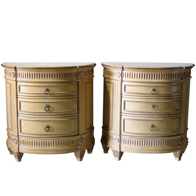 Pair Of Swedish Style Distressed Cream Painted Demilune Nightstands Pair Of Swedish Style Distressed Cream Painted Demilune Nightstands For