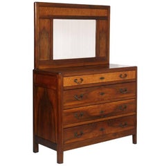 Art Deco 1920s Commode Dresser Mirrored, Solid Walnut, Burl walnut. Wax polished