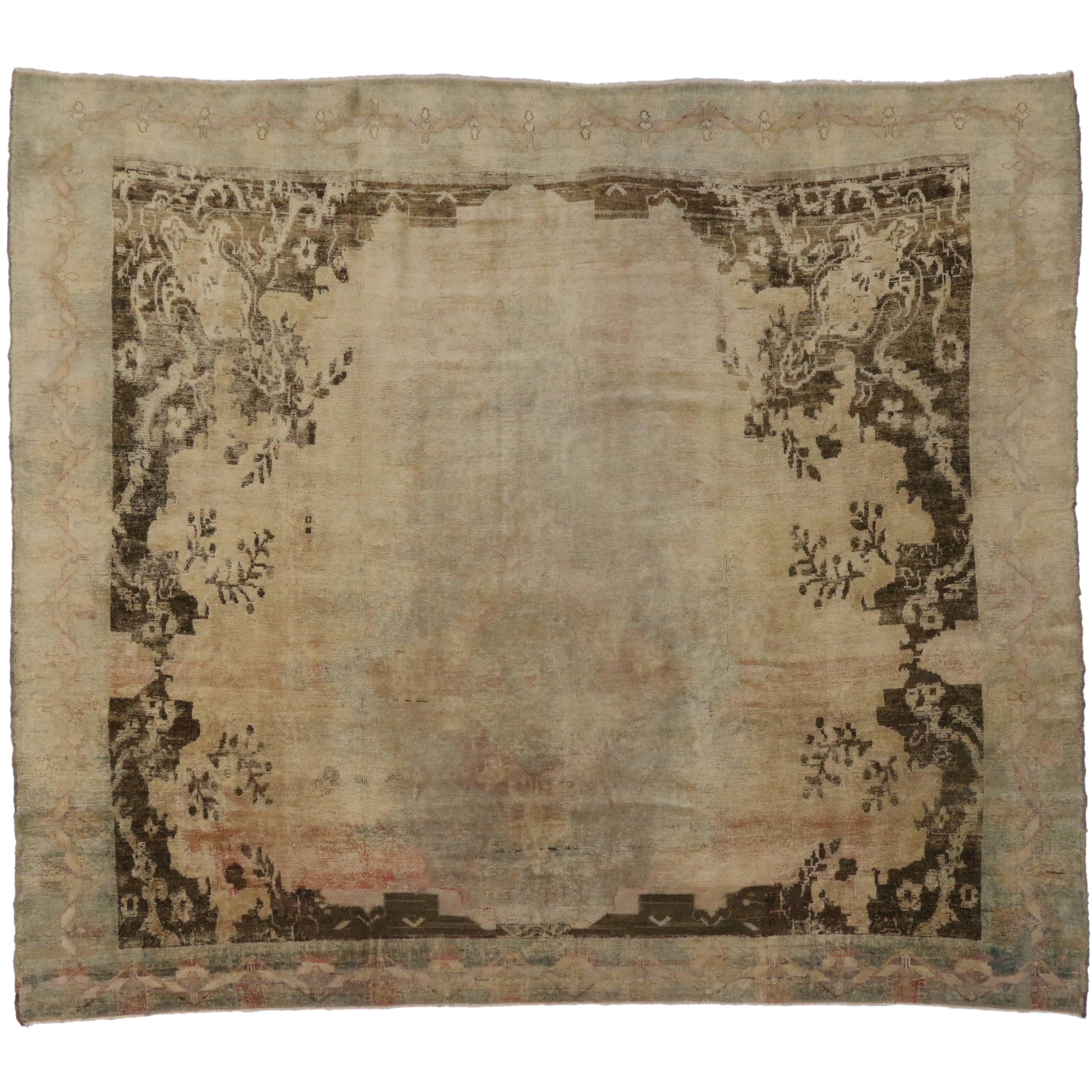 Elizabethan Rug Vintage Turkish Oushak Rug with Elizabethan Style and French Influence ...