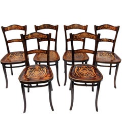 Art Nouveau Decorated Bentwood Dining Chairs from Thonet, Set of Six