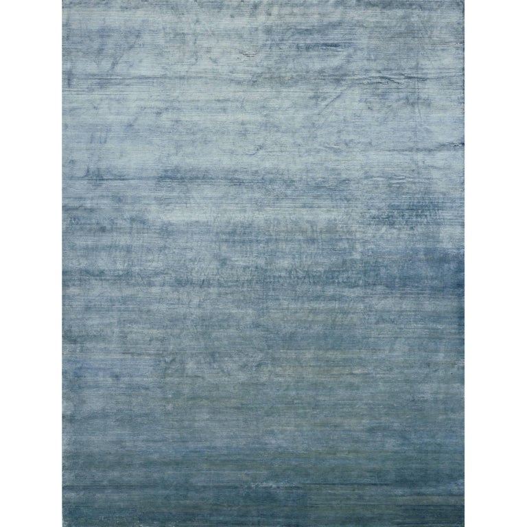 Solid Blue Handmade Area Rug Colored With Natural Indigo Dye 10x14 at