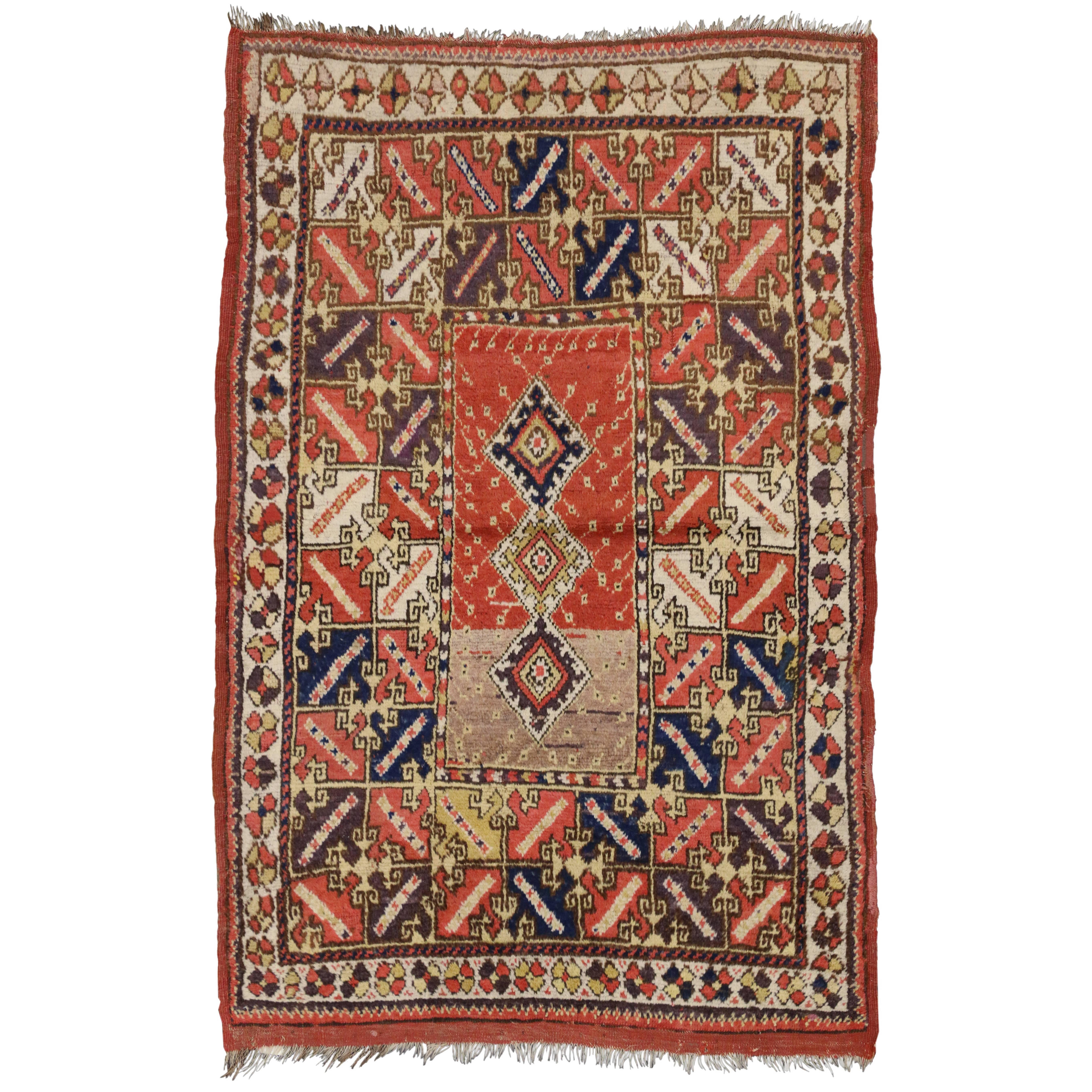 Antique Turkish Accent Rug with Modern Tribal Style, Kitchen, Foyer or Entry Rug For Sale