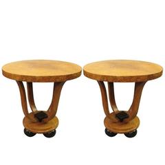 Pair of French Art Deco Amboyna Tulip Tables, circa 1925