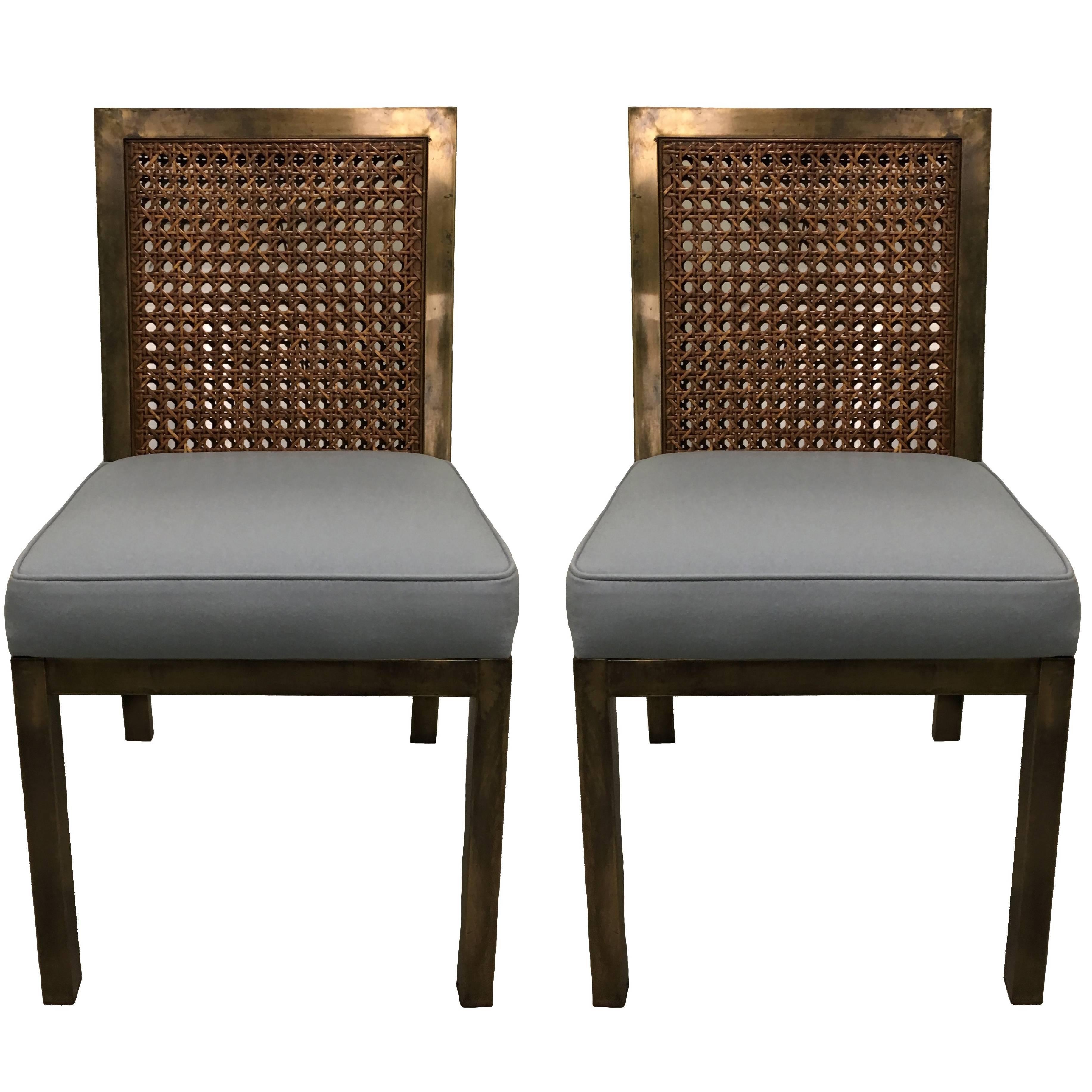 Pair of 1970s Brass & Cane Parsons Side Chairs by Widdicomb