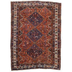 Antique Shiraz Persian Rug with Mid-Century Modern Tribal Style