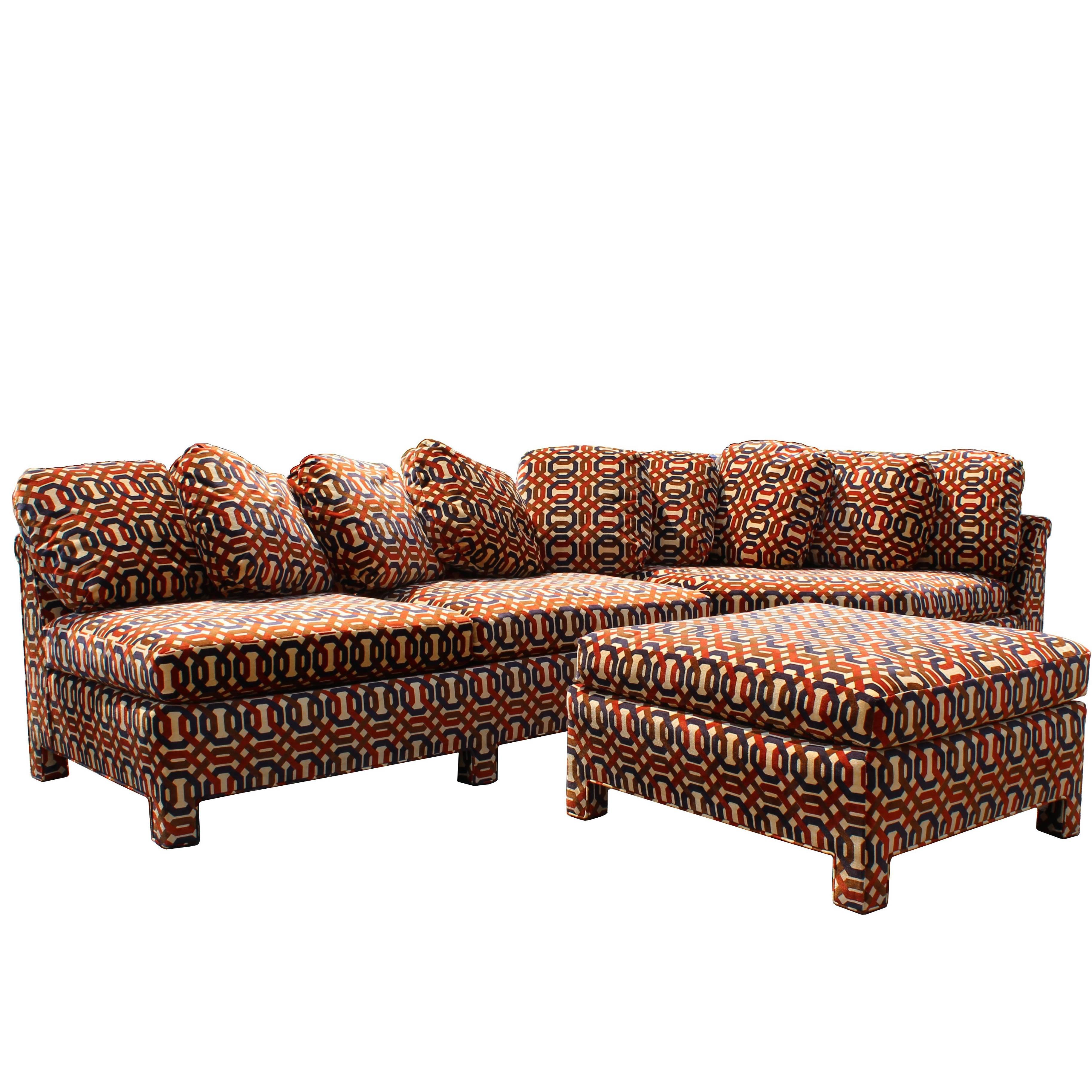 Mid-Century Modern John Stuart Erwin Lambeth 2-Piece Sectional Sofa with Ottoman