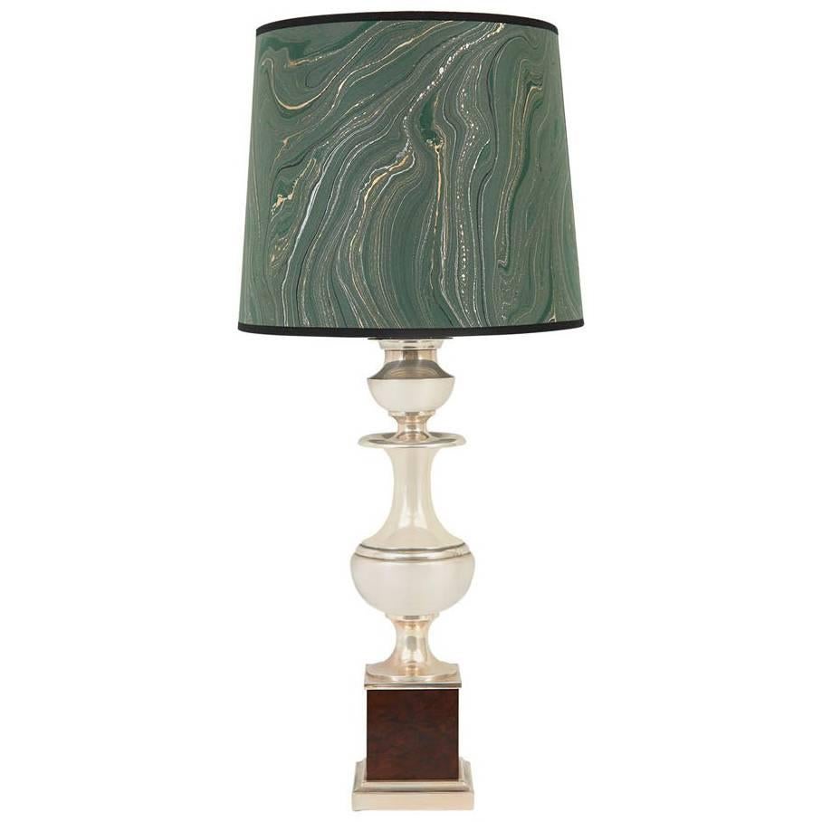 20th Century Silver and Marbled Paper French Lamp