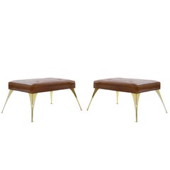 Gio Ponti Style Benches in Cognac Leather 12