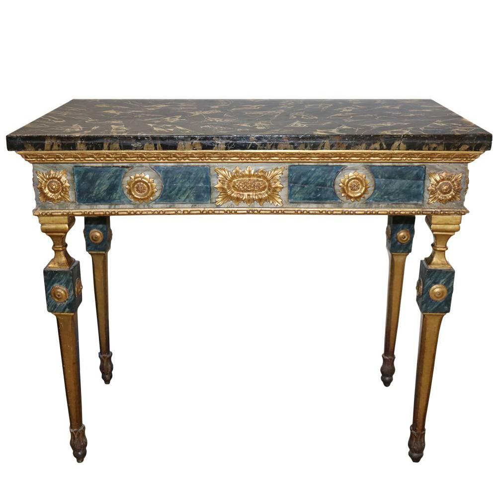 18th Century, Louis XVI Polychrome and Parcel-Gilt Console Table For Sale