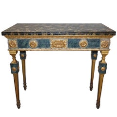18th Century, Louis XVI Polychrome and Parcel-Gilt Console Table