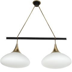 1950s Stilnovo Double Pendant Glass and Brass Chandelier