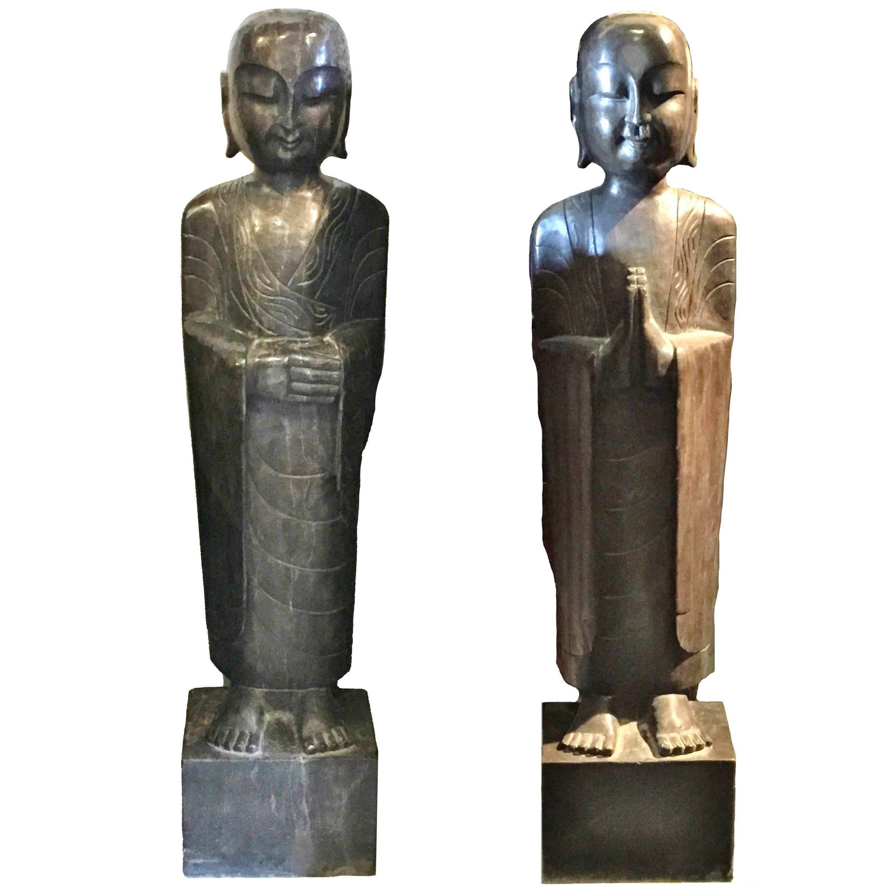 Pair of Stone Monk Statues