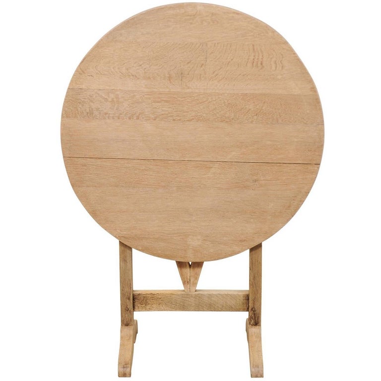 French 20th Century Round Wine Tasting Table with Pale Bleached Wood