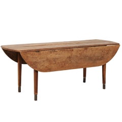Antique French Early 19th Century Lovely Rustic Wood Drop-Leaf Table with Metal Feet