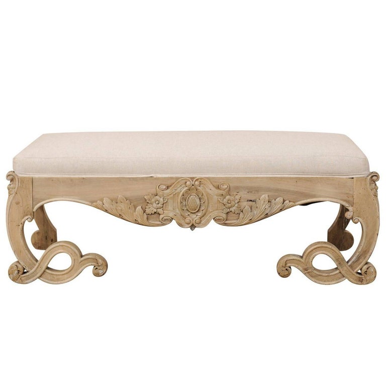 Swedish Early 20th Century Light Colored Wood Bench With Unique