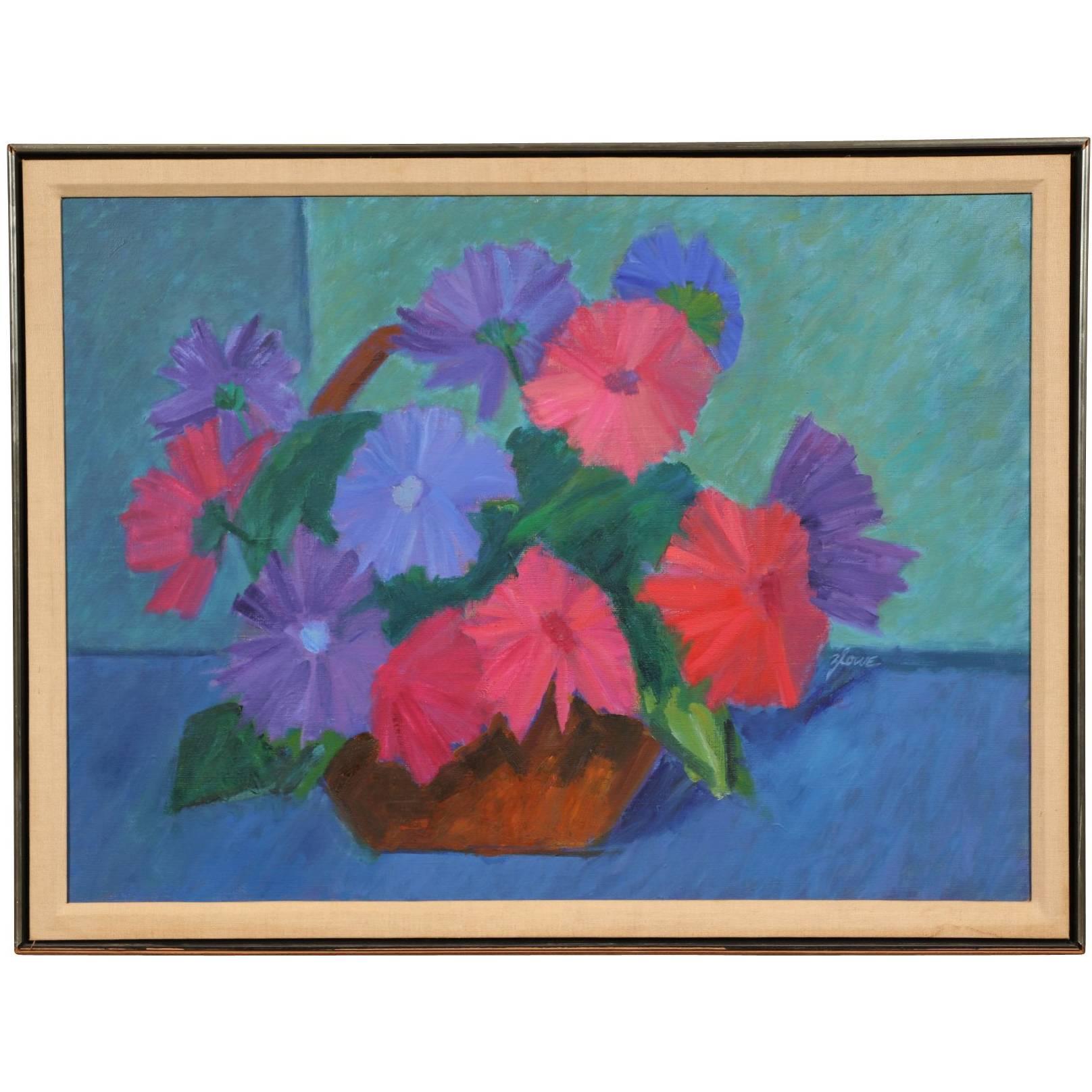 Florence Zlowe Oil on Canvas Titled "Basket of Flowers"