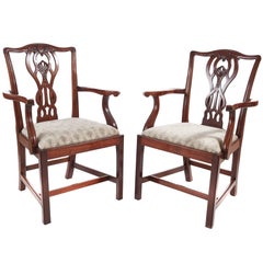 Pair of Mahogany Chippendale Design Elbow/Desk Chairs