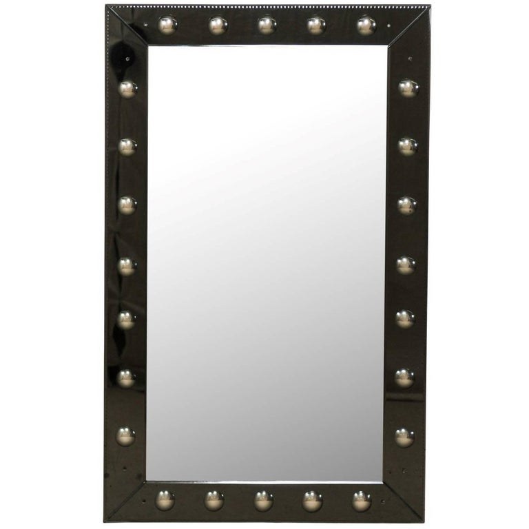 Elegant Vintage Black Rectangular Wall Mirror With Bullseye Pattern Border