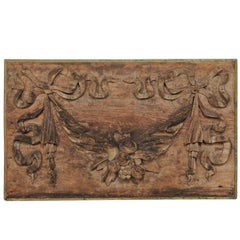 Italian 19th Century Hand-Carved Wood Wall Plaque with Fruit, Swag & Bow Motifs