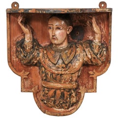 18th Century Spanish St. Ignatius Carved Wood Wall Shelf from Azpeitia, Spain