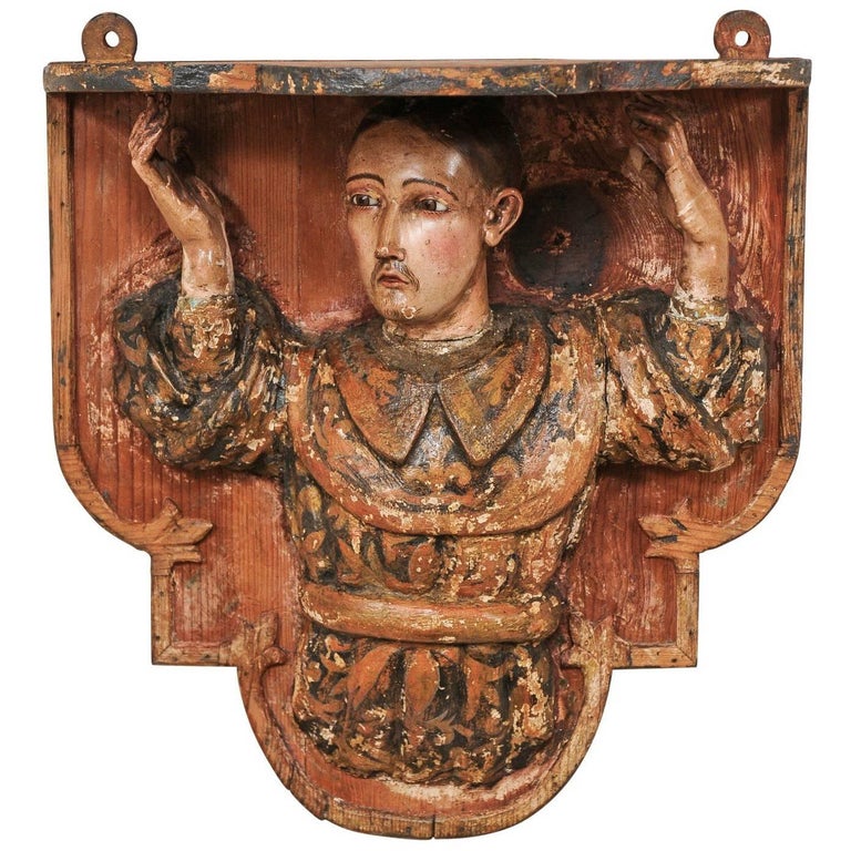 18th Century Spanish St. Ignatius Carved Wood Wall Shelf from Azpeitia