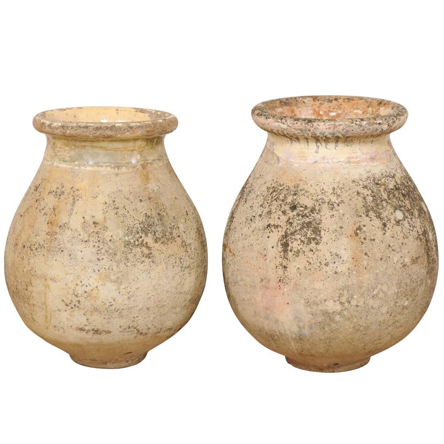 Pair of 19th Century Jars from the Village of Biot, France with Glaze Remains