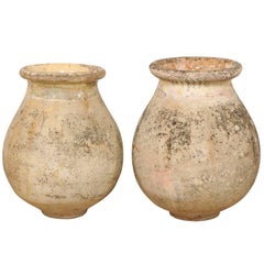 Pair of 19th Century Jars from the Village of Biot, France with Glaze Remains