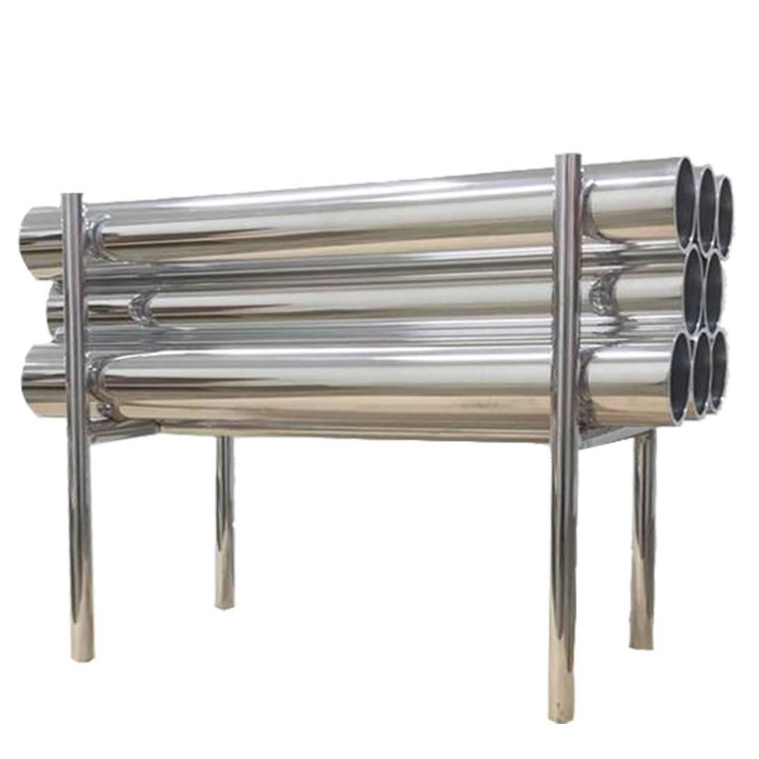 Contemporary Polished Aluminium Minimalist Short Tube Bench For Sale