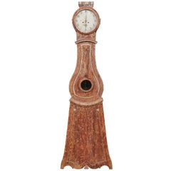 19th Century Swedish Wood Floor Clock with Lovely Carved Dentil Accents