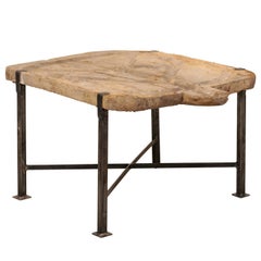 Custom Spanish, 19th Century Rustic Hand-Carved Wood Cheese Board and Iron Table