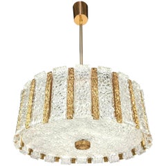 Austrian Textured Glass and Brass Chandelier