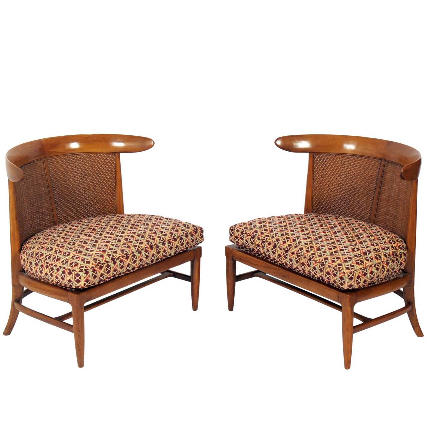 Pair of Curvaceous Caned Back Slipper Chairs by Lubberts & Mulder for Tomlinson