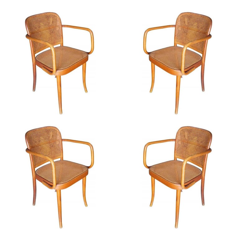 Josef Hoffmann No 811 Bentwood Cane Chair by Thonet, Set of Four For Sale at 1stdibs