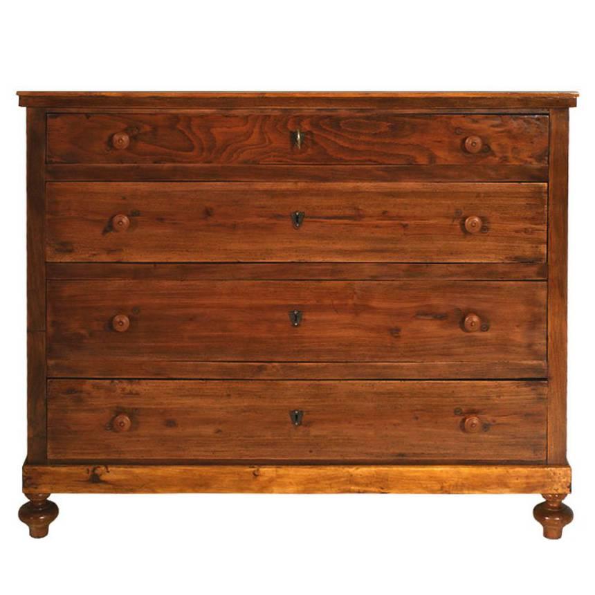 19th Century Country Rustic Commode Chest of Drawers in Solid Poplar Restored