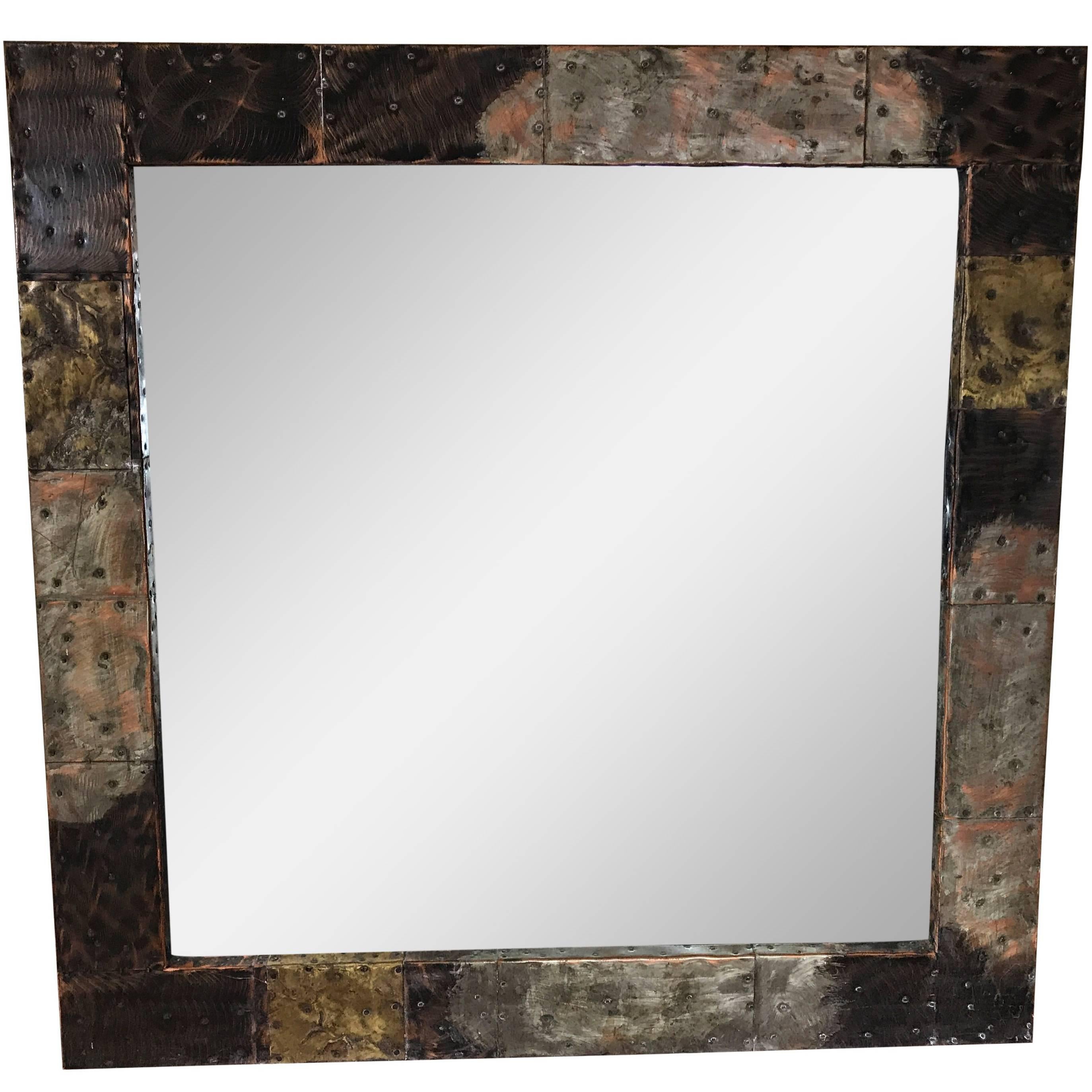 Paul Evans Copper, Brass and Pewter Wall Mirror