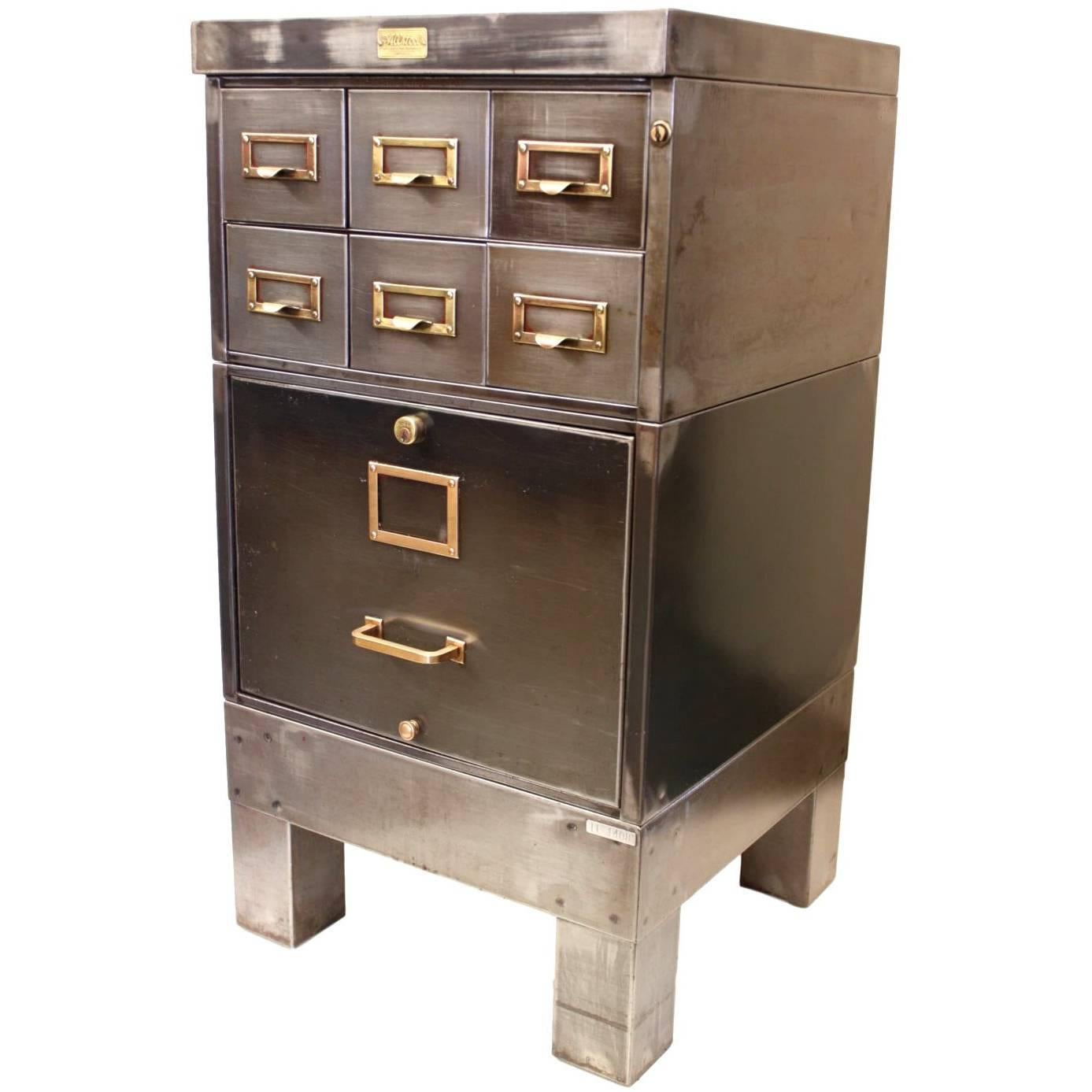Vintage 1940s Industrial Raw Steel File Cabinet Card Catalog End Table