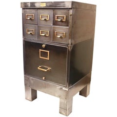 Used 1940s Industrial Raw Steel File Cabinet Card Catalog End Table