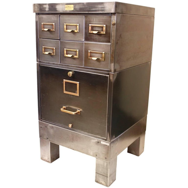 Vintage 1940s Industrial Raw Steel File Cabinet Card ...