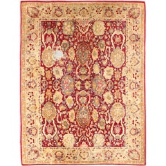 Vintage Agra Design German Made Rug with All-Over Floral Design in Red and Ivory