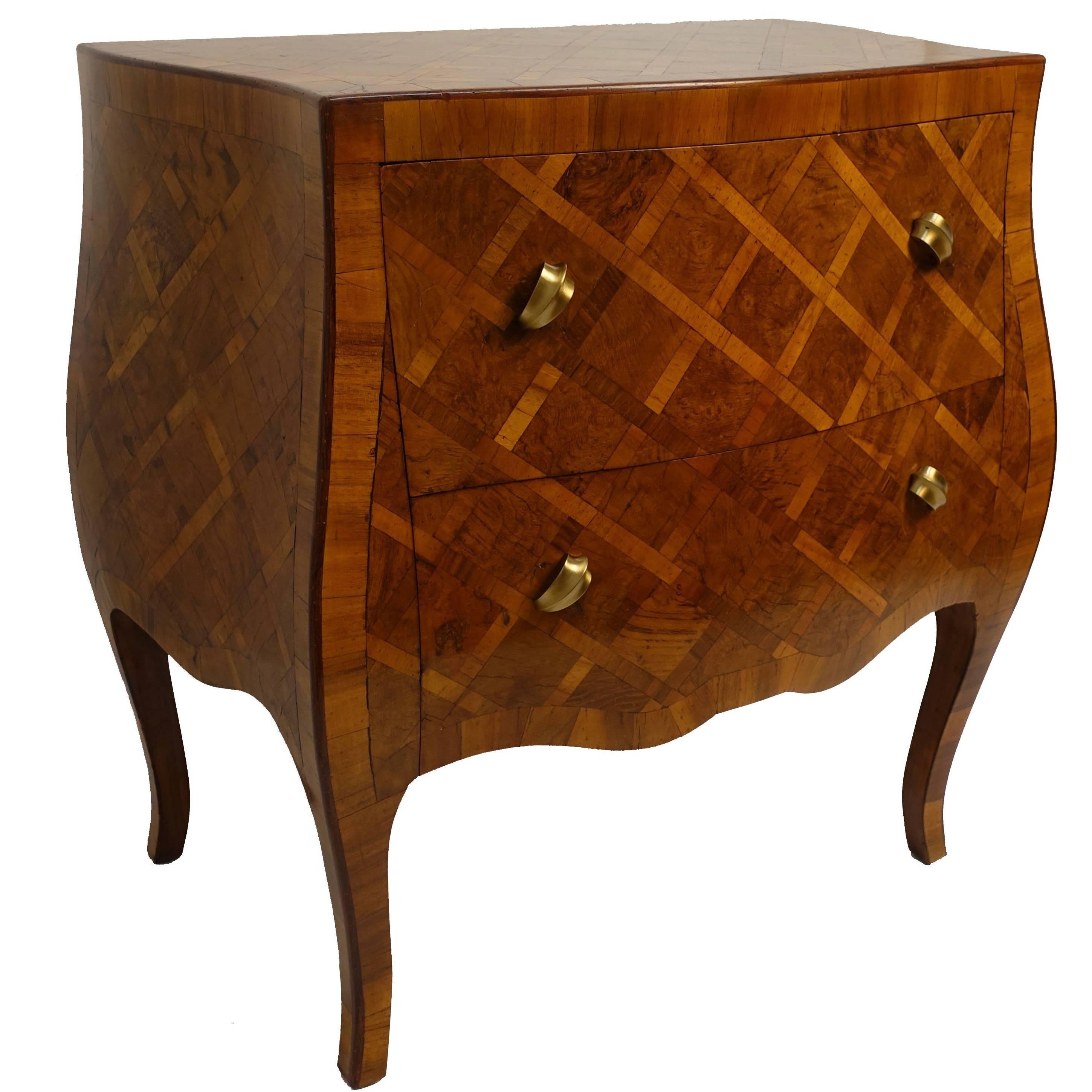 Italian Olivewood Bombe Commode with Parquetry Inlay