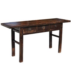 Antique Farm Table, Dark Brown with Red Undertone