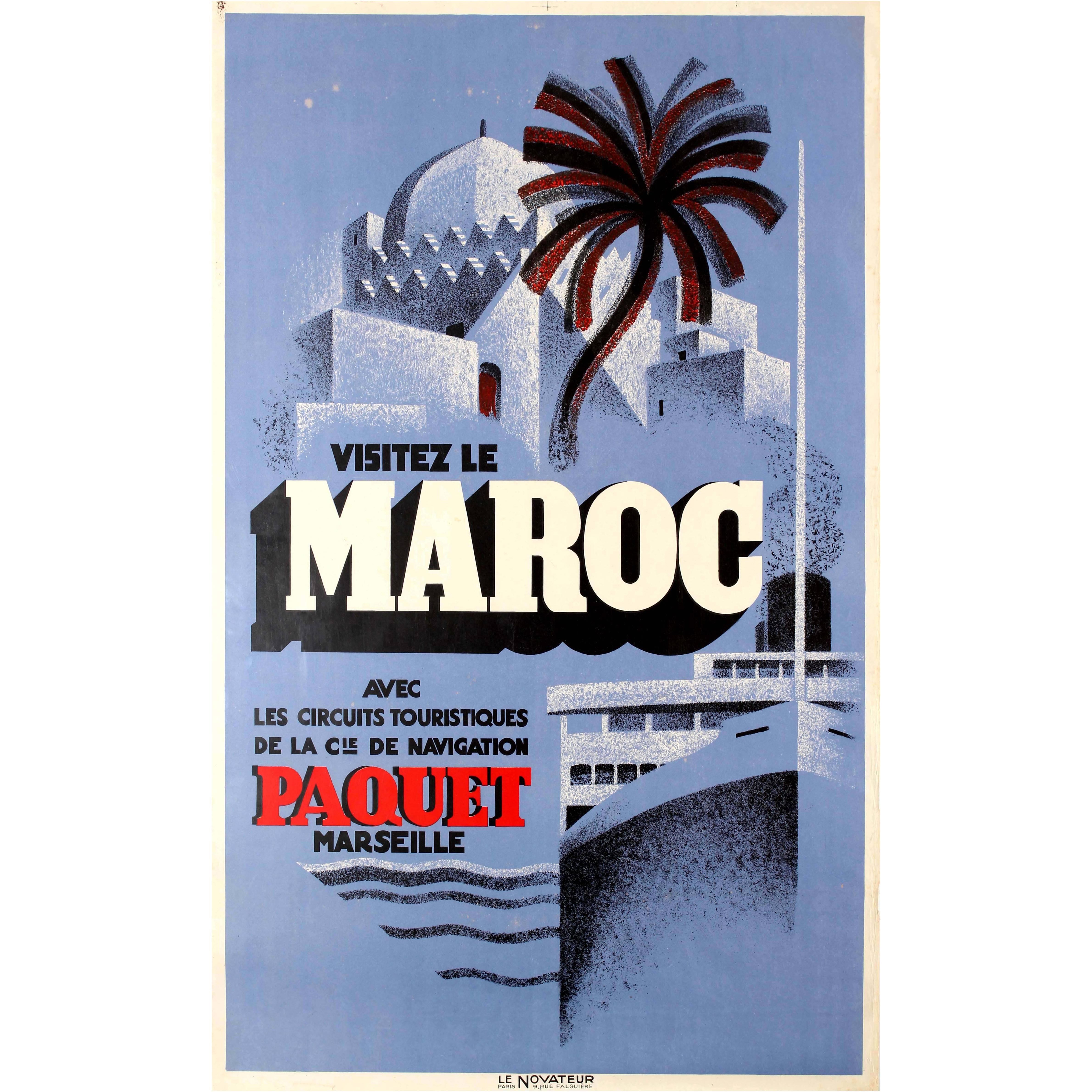 Original Vintage Travel Poster Advertising Paquet Shipping Tours - Visit Morocco