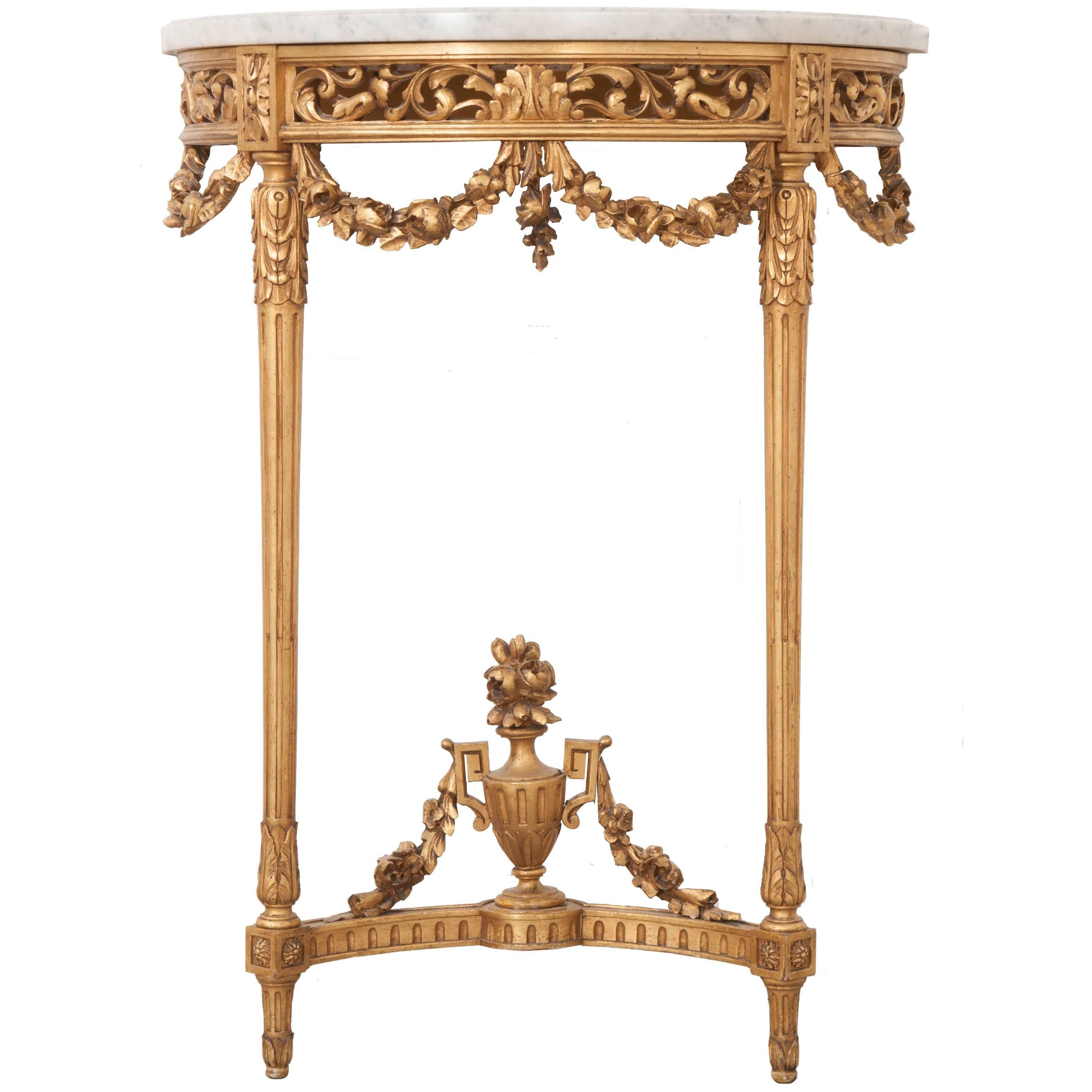 French 19th Century Gold Gilt Louis XVI Demilune Console