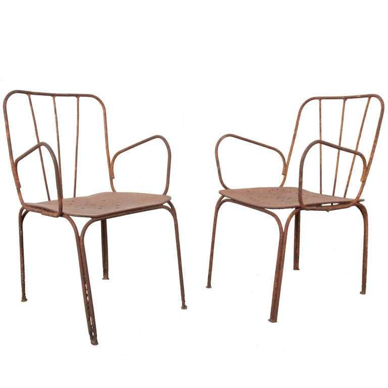 Pair of Early 20th Century French Metal Chairs For Sale at 1stdibs