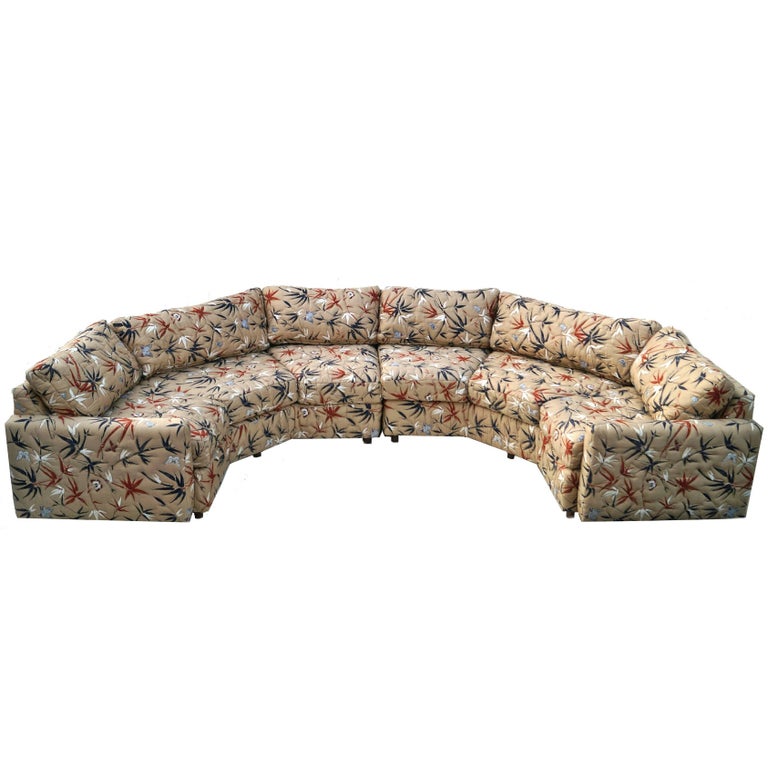 Two-Piece Bold Semi Hexagonal Sectional Sofa in the Manner of Milo Baughman  at 1stDibs